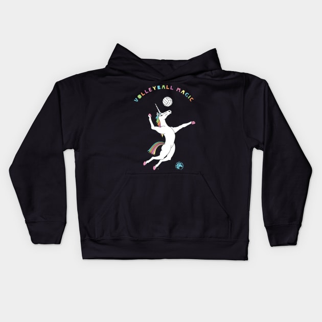 Volleyball Magic Unicorn Outline Kids Hoodie by Nulian Sanchez